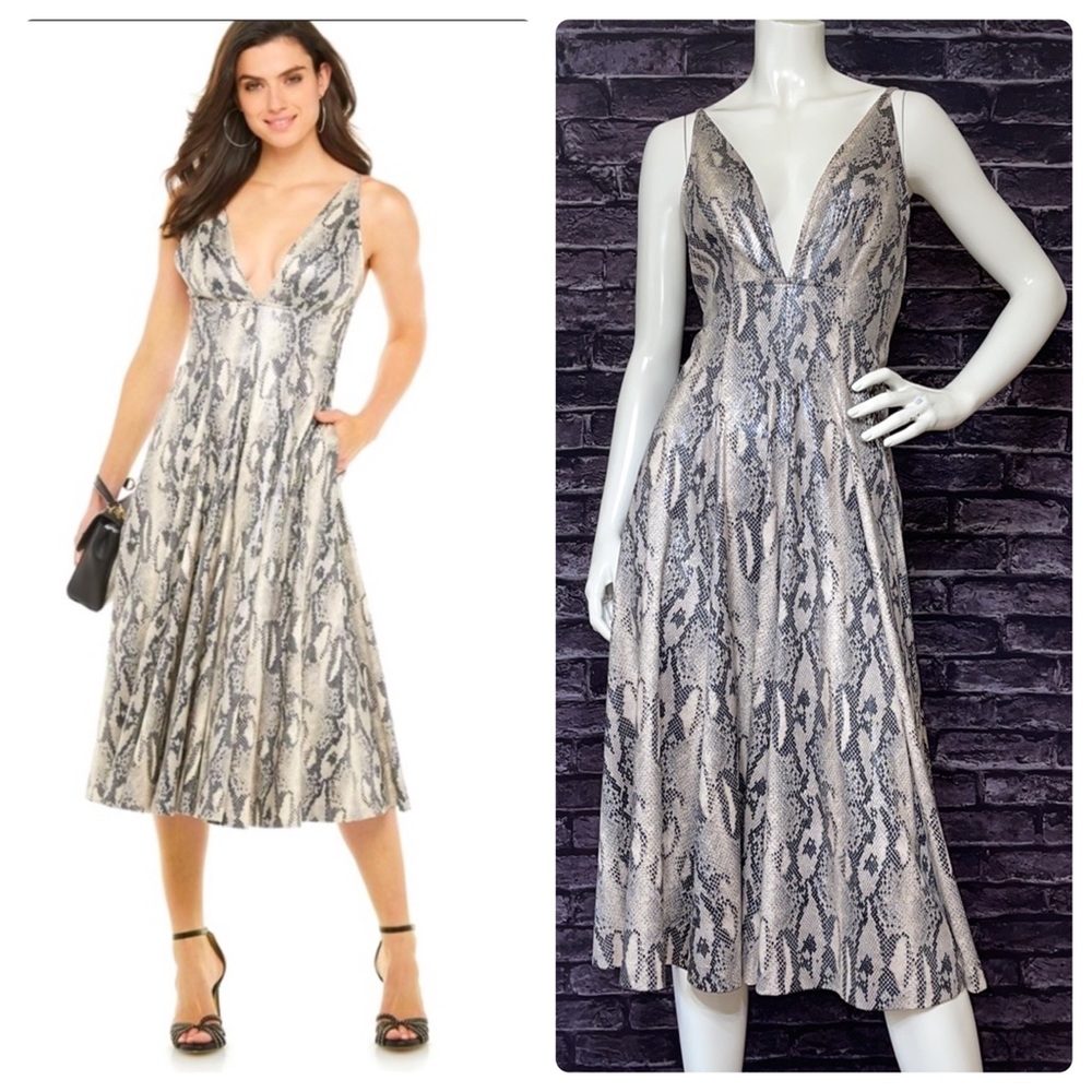 NWT Faux Leather Jennifer Lopez Snake Print Sleeveless Midi Dress XS